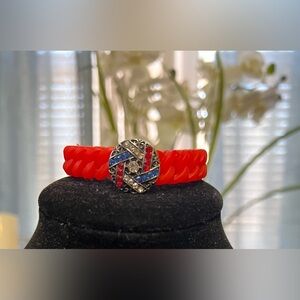 🔥Sizzling Red Silicone Twisted Bracelet with Rhinestone Accent Charm